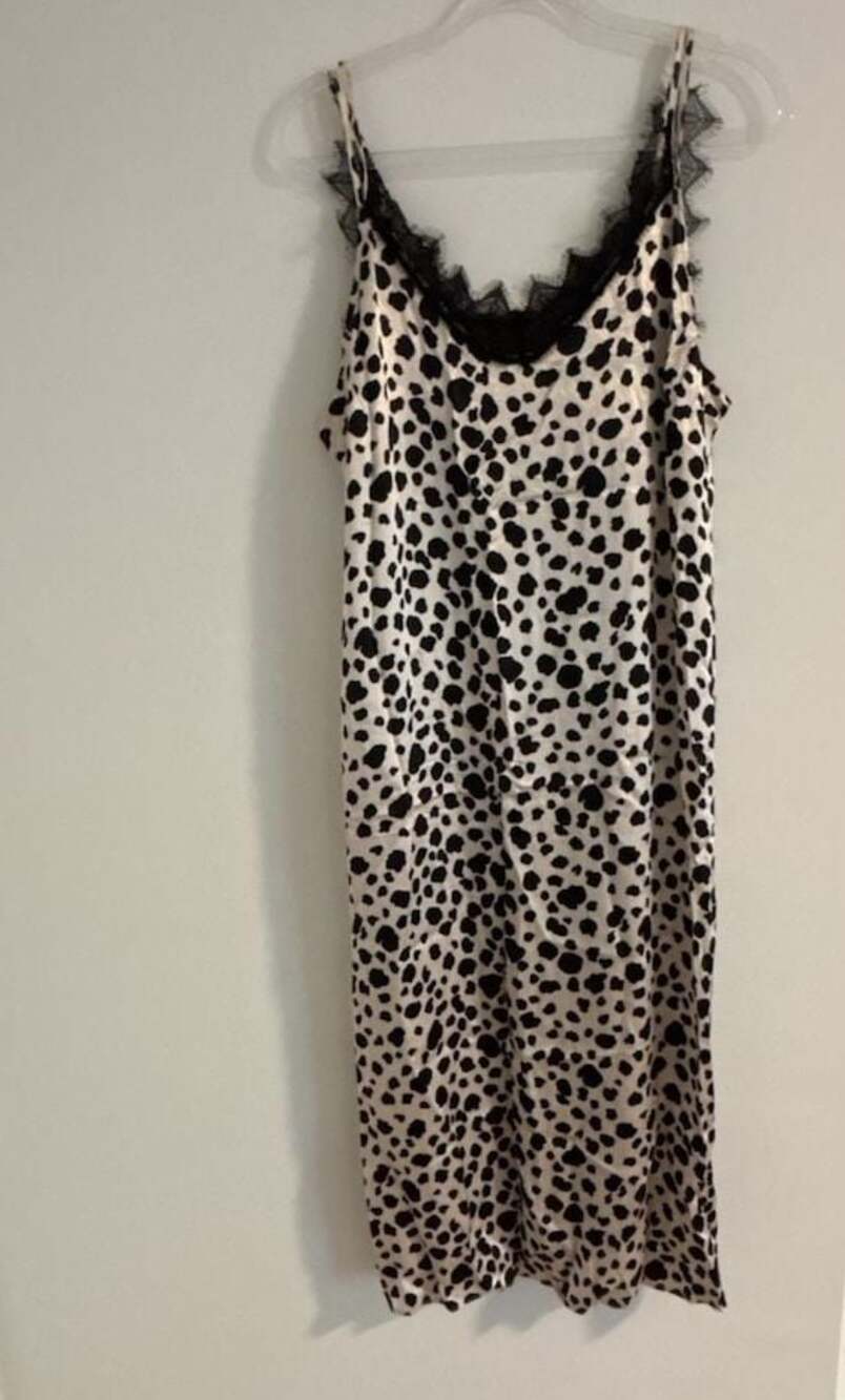 Anthropologie Animal Print Lace Trim Midi Slip Dress